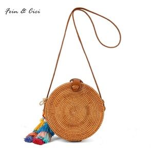Handwoven Round Rattan Bang, Straw Bag